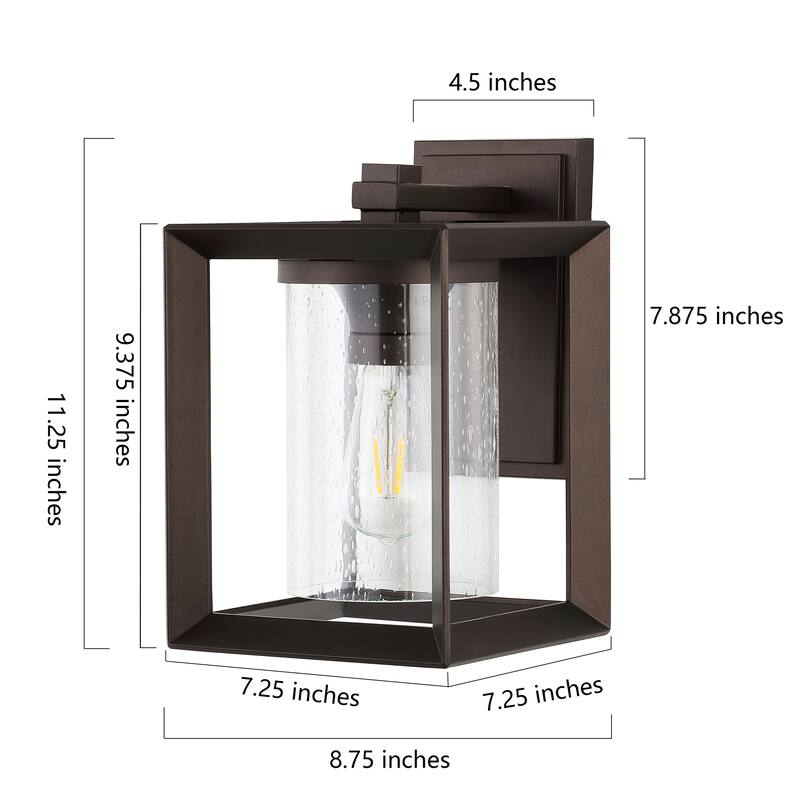 Bungalow 7.25" 1-Light Iron/Glass Modern Rustic Cube LED Outdoor Lantern, Oil Rubbed Bronze (Set of 2) by JONATHAN Y