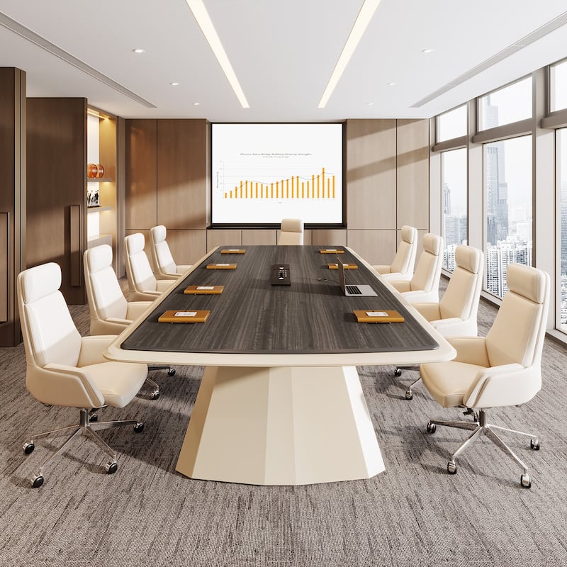 Conference Table With Stainless Steel Base And Recessed Power Strip Socket