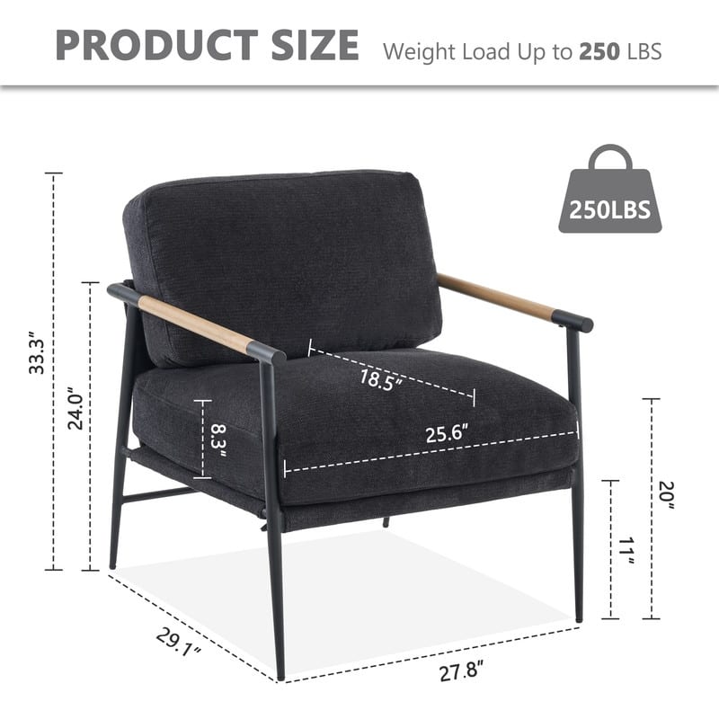 Accent Chairs Set of 2 White Armchair Chenille for Living Room Mid Century Modern Chair Metal Leg Veneer Metal Armrest,2PCS