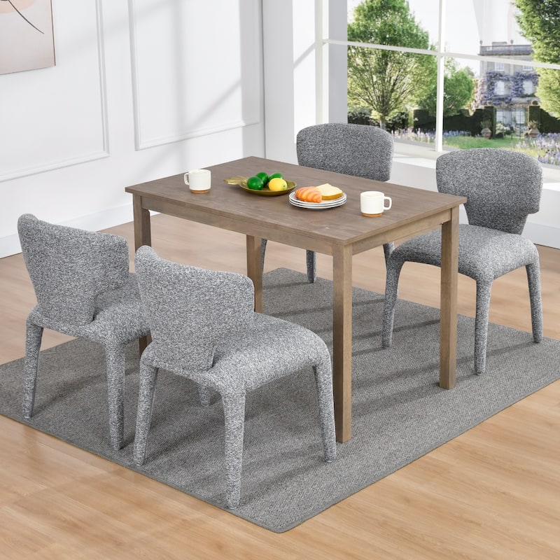 Modern 19.5" W Upholstered Boucle Woven Plush Dining Chair Iron Legs - Set of 4 - Grey
