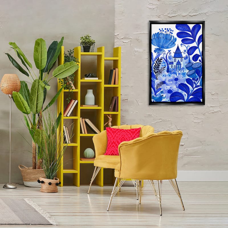 Stupell Whimsical Blue Folk Garden Framed Floater Canvas Wall Art Design By Kay Widdowson