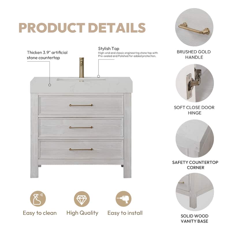 Leon 36 in. Single Bathroom Vanity with Composite Stone Top