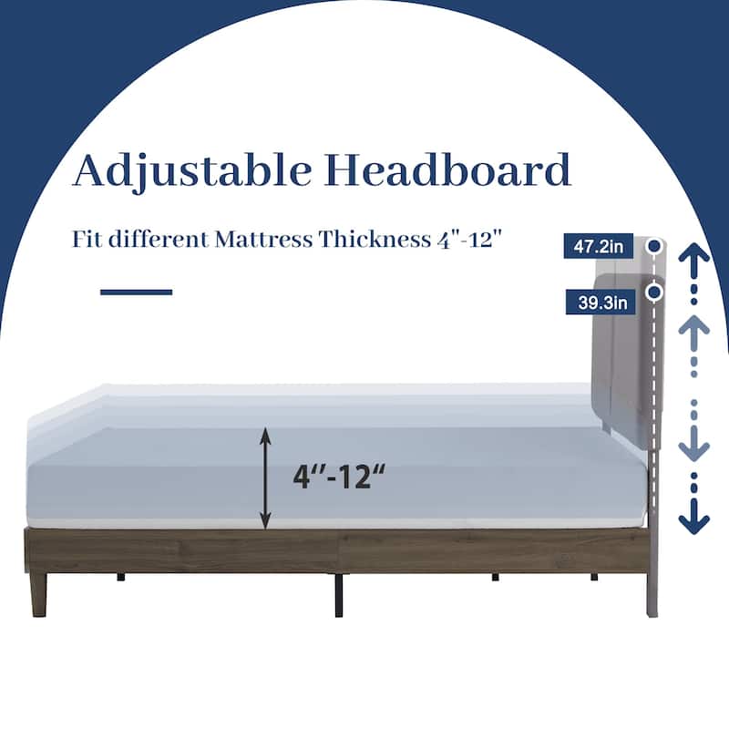 VECELO Upholstered Platform Bed Frame with Adjustable Headboard, Solid Wood Slats, No Box Spring Needed, Twin/Full/Queen Size