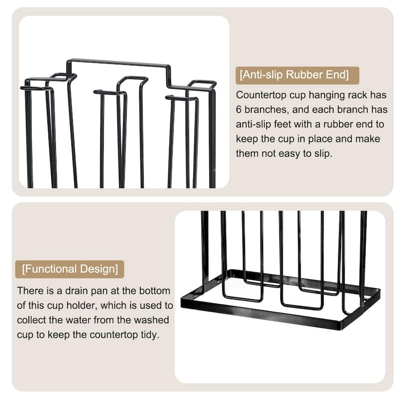 Cup Drying Rack, 220x185mm for Home Counter, Office, Kitchen Black
