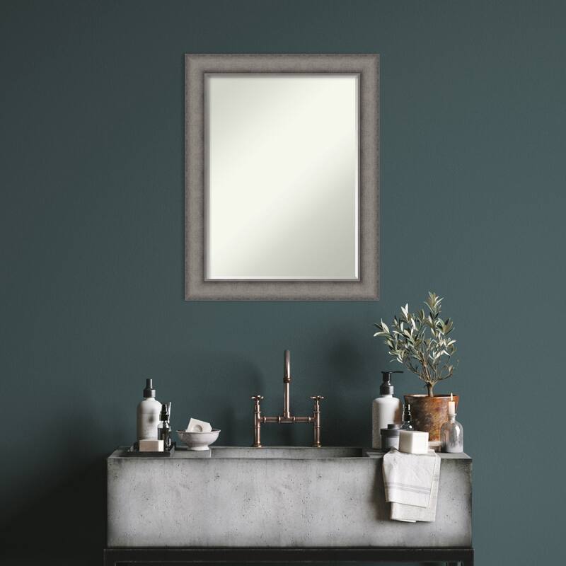 Burnished Concrete Half-Inch-Bevel Wood Framed Wall Mirror - Burnished Concrete - Glass Size 18x24