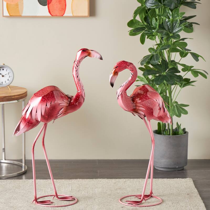 Pink Metal Tall Textured Ombre Flamingo Decorative Garden Sculpture (Set of 2) - Pink