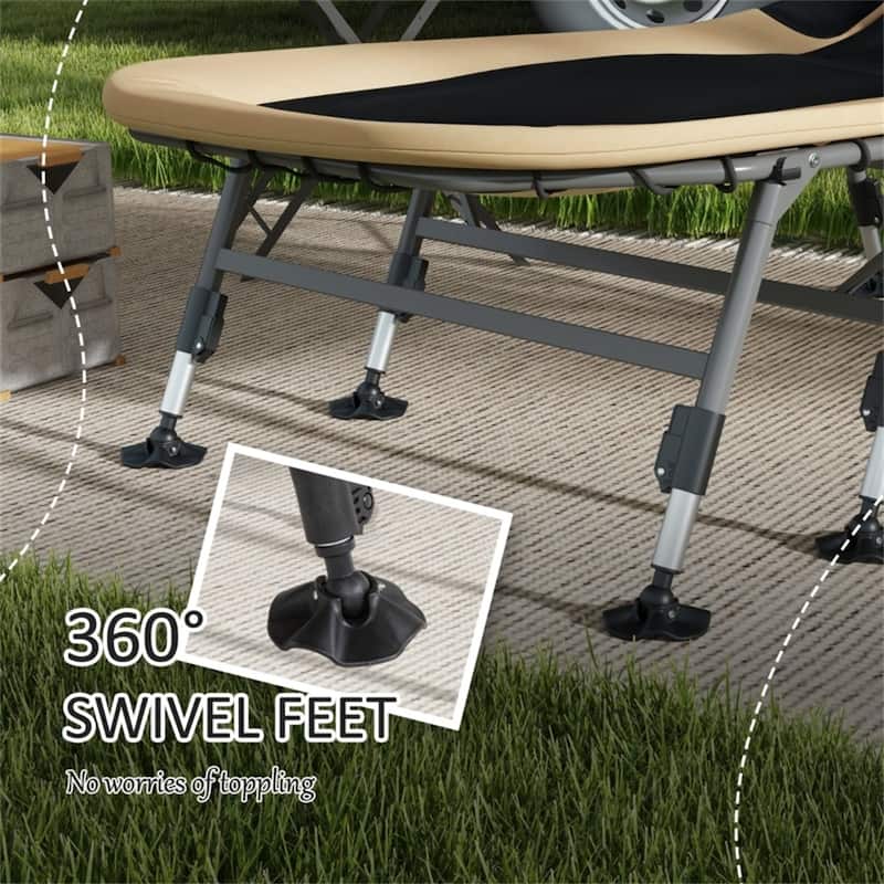 Steel Camping Cot with Adjustable Back and Pillow Swivel - 78.7" L x 33.5" W x 15.7" -21.7" H
