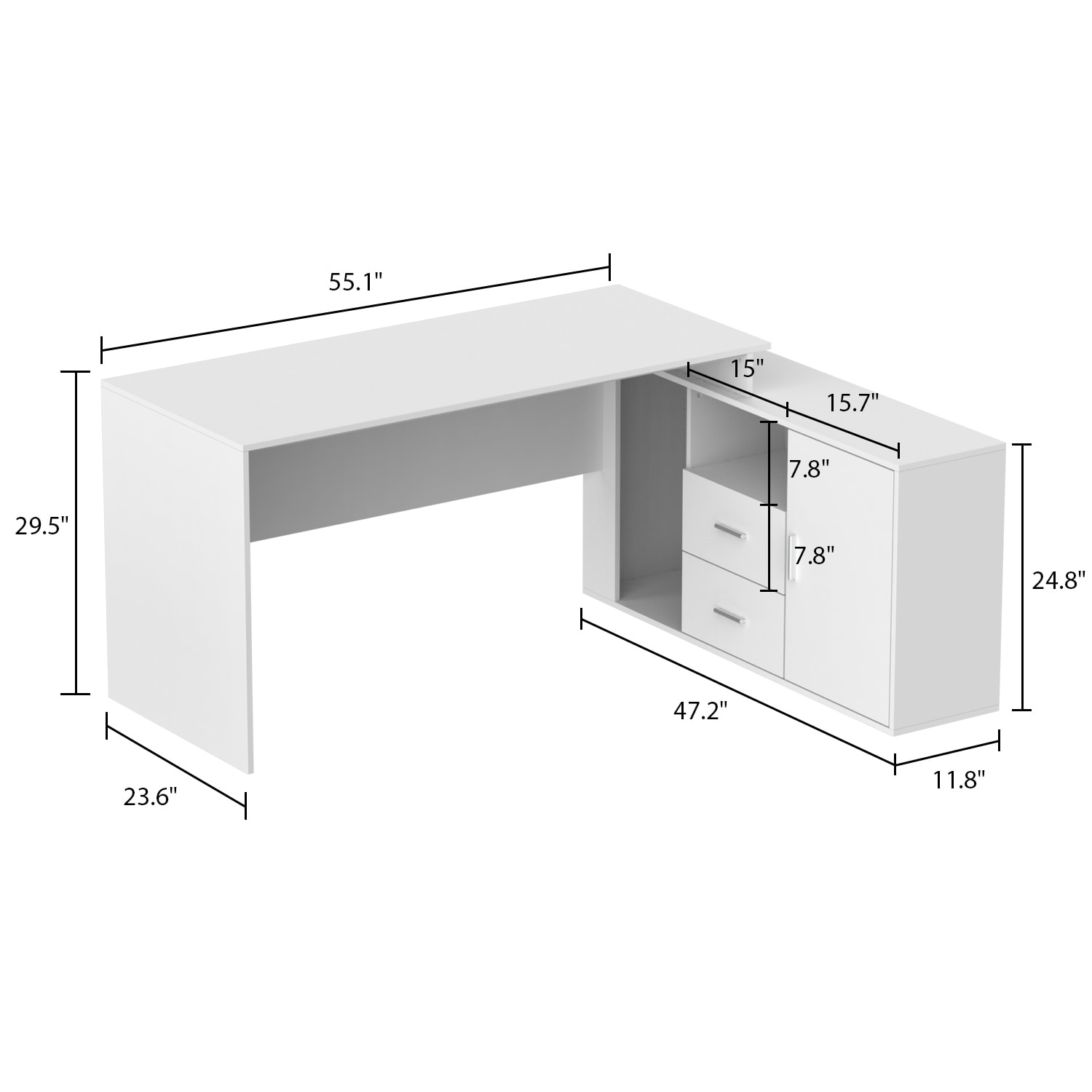 Reversible L-Shaped Desk Computer Desk with Drawers & Shelf Ample Storage - FUFUGAGA White