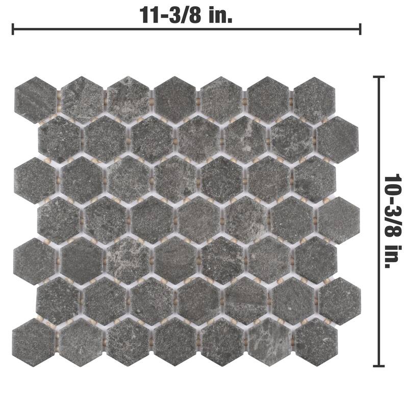 Merola Tile Liverpool Hex Dark Grey 10" x 11-3/8" Ceramic Floor and Wall Tile