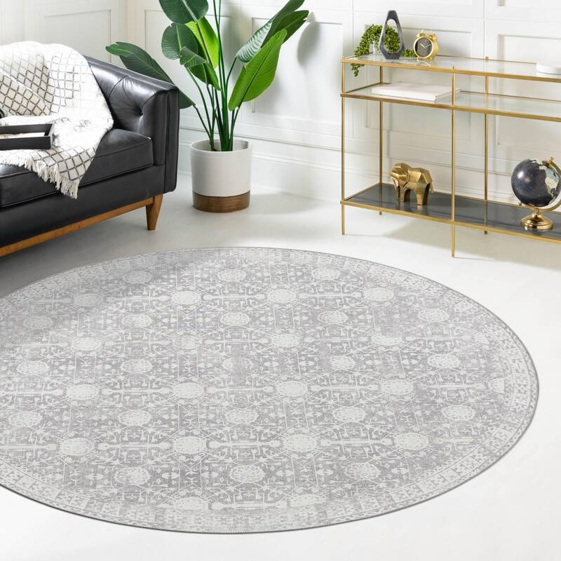 Transitional Rine Collection Area Rug - 7'6" Round - Gray