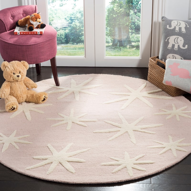 SAFAVIEH Handmade Kids Lexi Wool Rug - 5' Round - Pink/Ivory