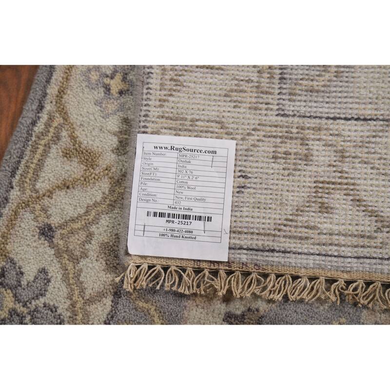 Gray Oushak Oriental Runner Rug Hand-Knotted Wool Carpet - 2'6"x 9'11"