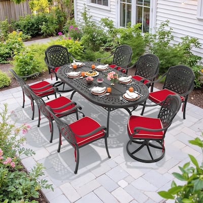 9-Piece Outdoor Dining Set with 1 Table and 8 Chairs, All-Weather Aluminum Outdoor Patio Sets