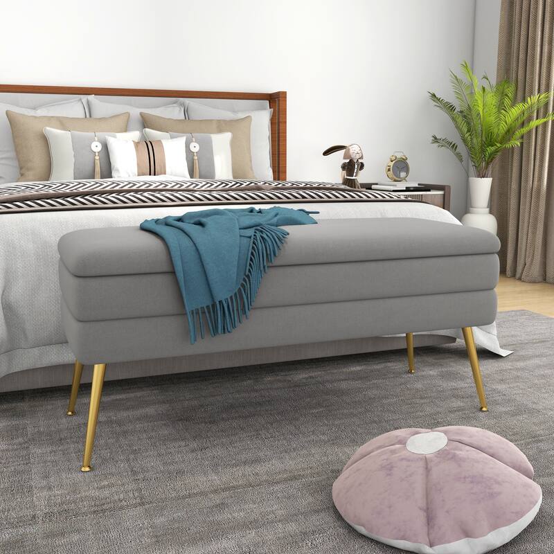 Modern Velvet Storage Bench Upholstered Ottoman