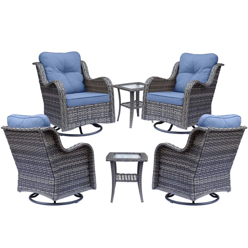 6-piece Wicker Outdoor Patio Furniture Set with Swivel Rocker Chairs