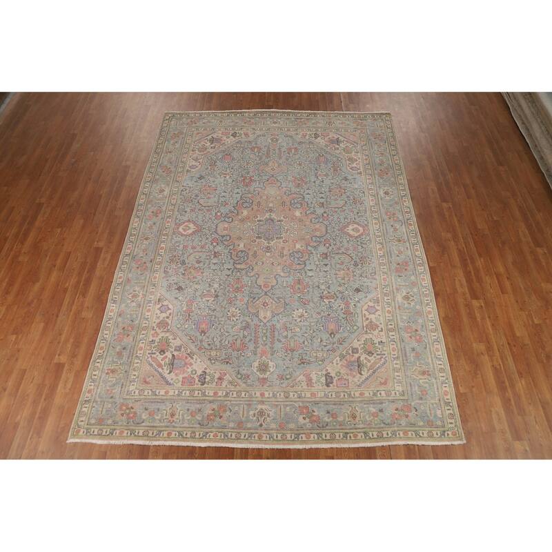 Blue Tabriz Persian Area Rug Hand-Knotted Geometric Wool Carpet - 8'0"x 11'0"