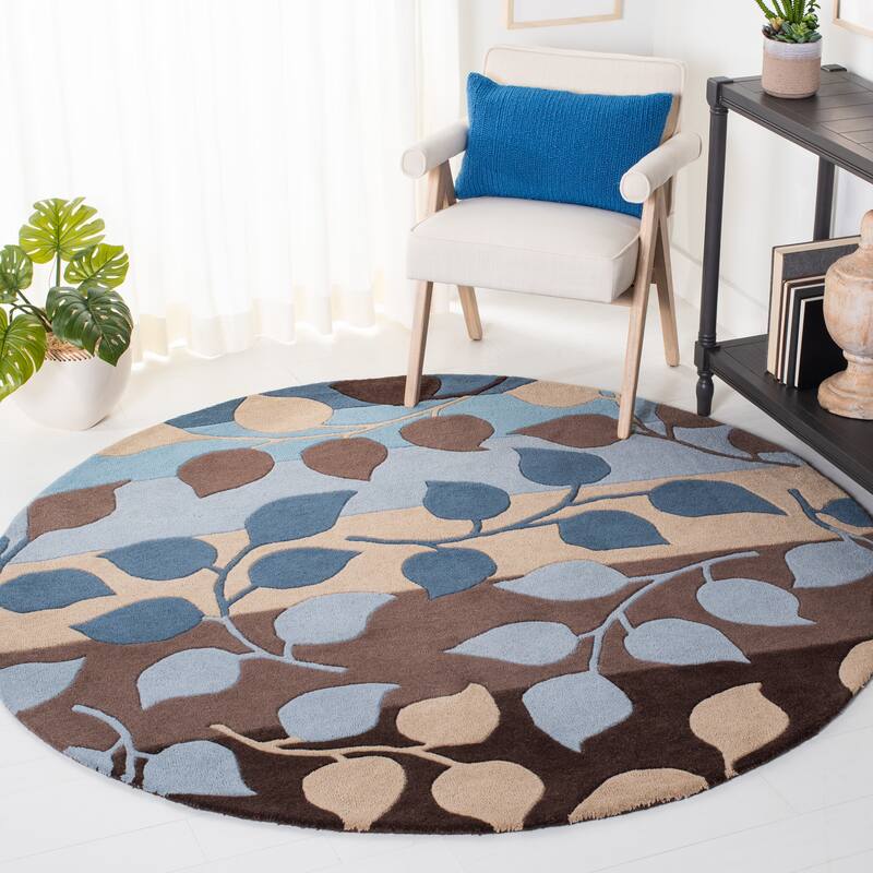 SAFAVIEH Handmade Soho Joi Garden N.Z. Wool Rug - 6' Round - Brown/Blue