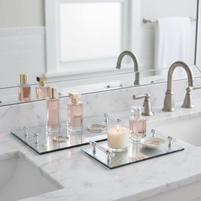 Decorative Pattern Glass Tray with Handles - Chic Home Decor - Accent Tray