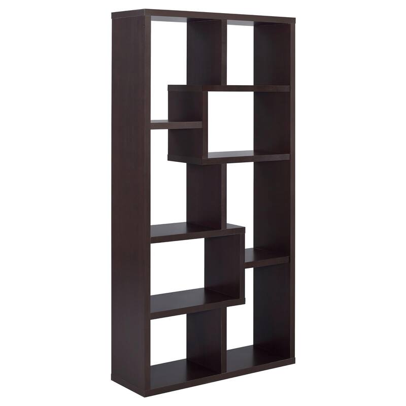 Cappuccino Color Modern Wooden 8-shelf Geometric BookCase