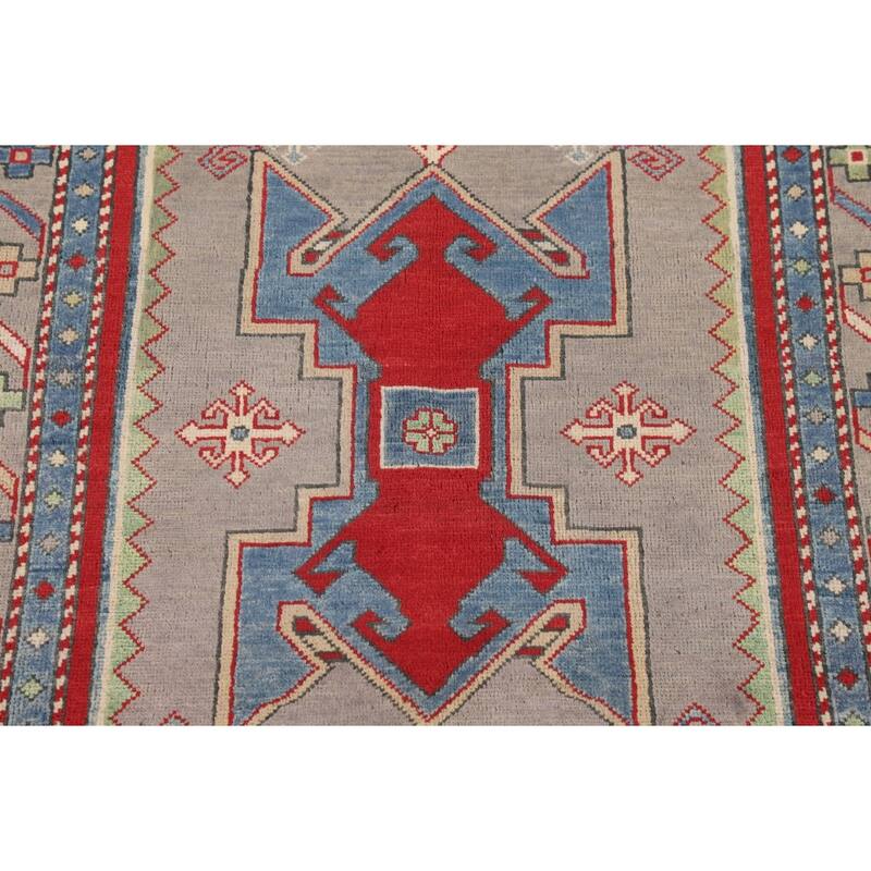 Kazak Foyer Rug Handmade Traditional Grey Wool Carpet - 3'4" x 4'9"