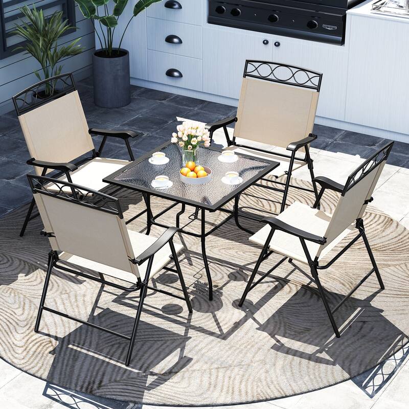 Gymax 4 Pack Patio Folding Chairs w/ Backrests & Armrests Metal Frame