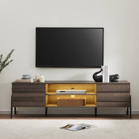 Mid-Century Modern TV Stand for 55"/65"/75" TV Console with LED Light