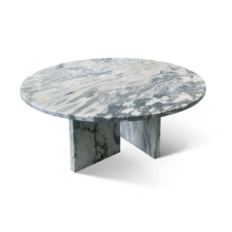 Modern Coffee Table Blue Gray Marble Coffee Table Small Round Natural Stone Table, for Living Room and Lounge