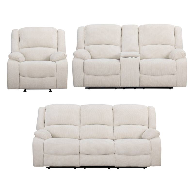 Roundhill Furniture Blitz Transitional 3-Piece Living Room Reclining Set, Sofa Loveseat and Recliner