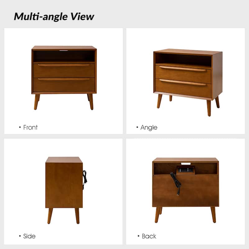 Kay Mid-century Modern 2 - Drawer End Table with Built-In Outlets and USB by HULALA HOME - Acorn