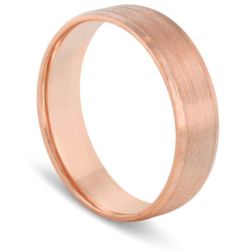 Rose Gold Mens Brushed Beveled Edge Comfort Fit Wedding Band