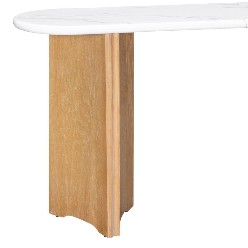 53.9" Console Table with Faux Marble Top & Wood Base