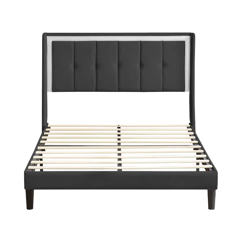 Upholstered Platform Bed with Headboard and Sturdy Wooden Slats