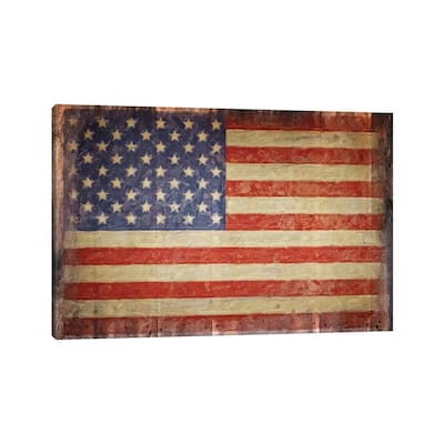 iCanvas "Vintage Flag On Barnwood" by Graffi*Tee Studios Canvas Print