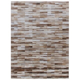 Exquisite Rugs Stitched Blocks Beige Leather Hair-on-hide Rug (8' x 11 ...