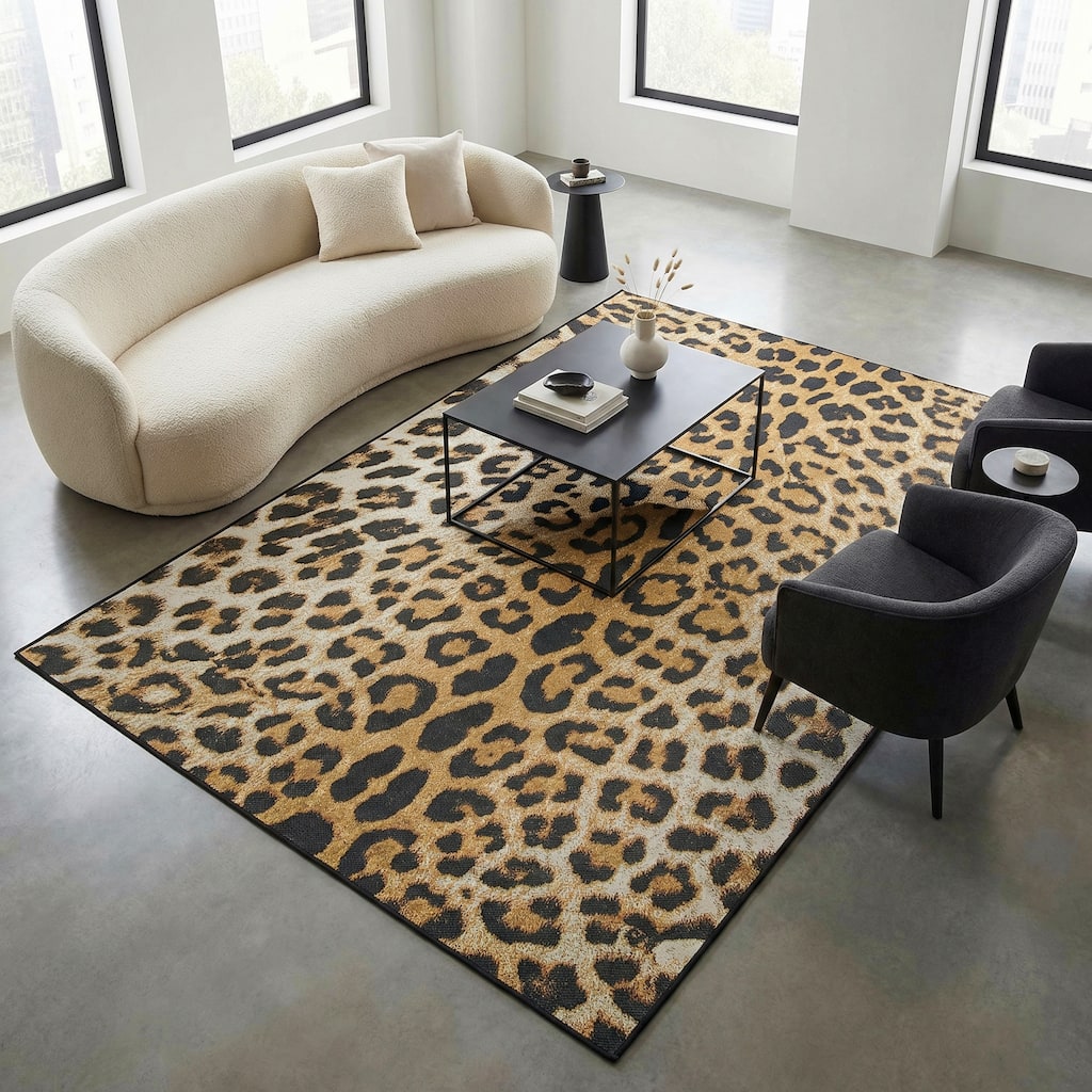 Dream Decor Rugs Gelato Jungle Leopard Black Beige Outdoor Area Rug