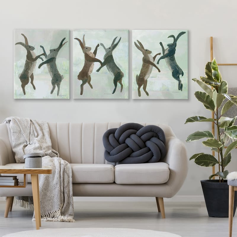 Stupell Battling Hares in Neutral Tones Canvas Wall Art Design By Kay Widdowson (Set of 3)