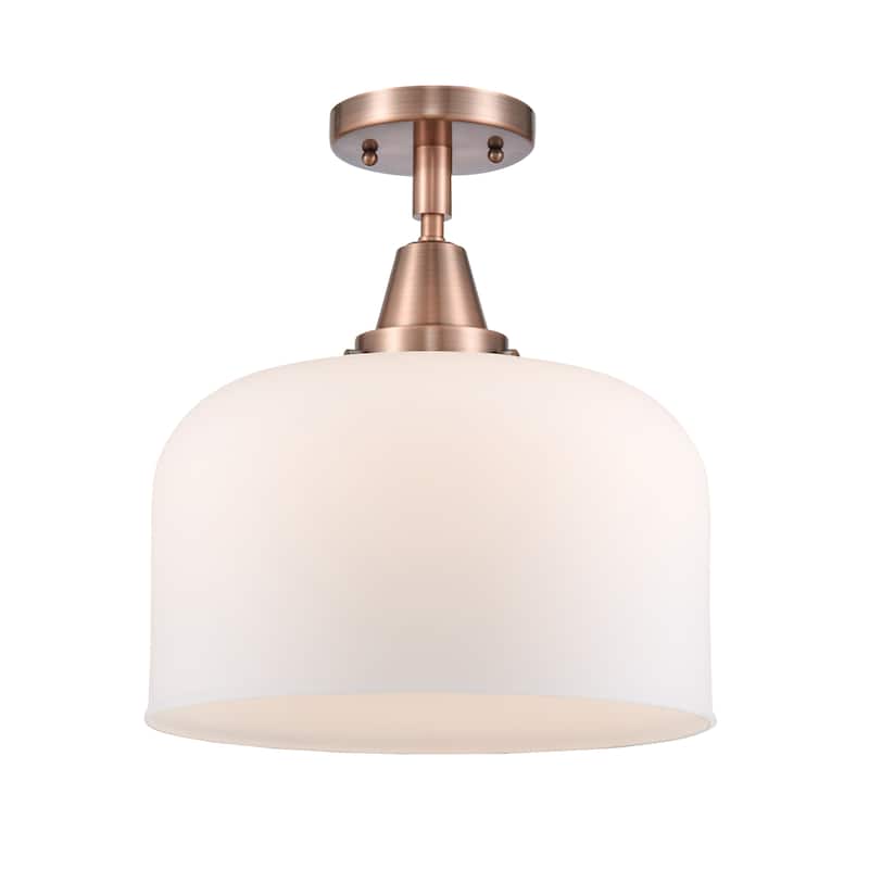 Innovations Lighting Caden Bell - 1 Light 12" Flush Mount - Antique Copper/Matte White