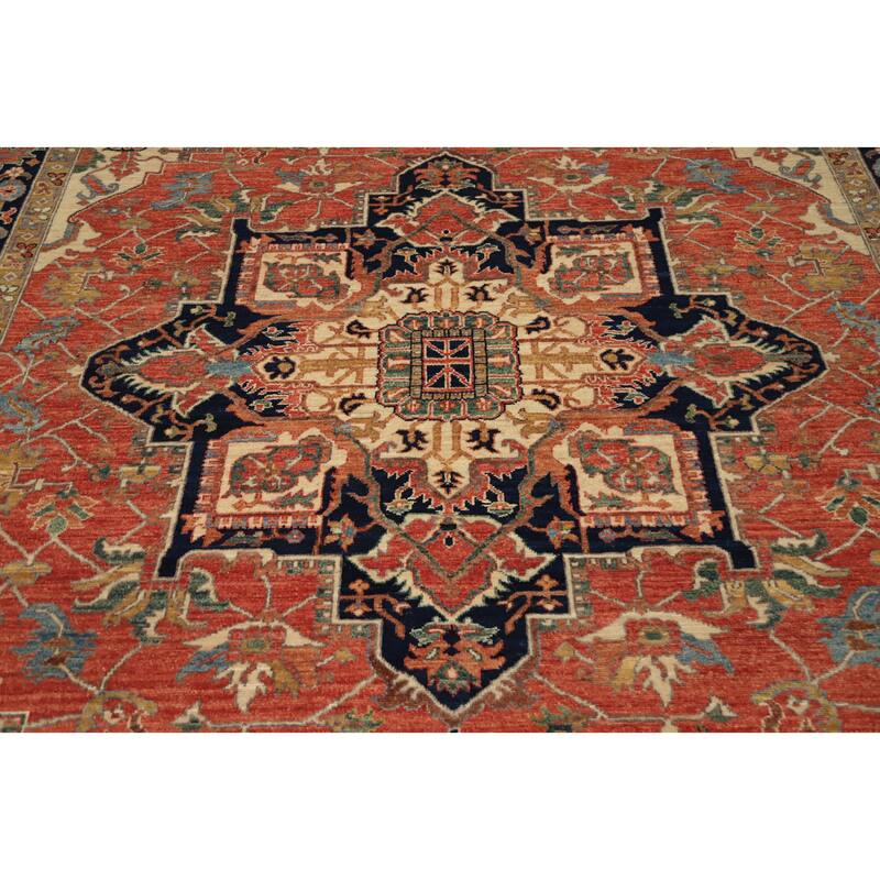 Hand Knotted Oriental 100% Wool Carpet Traditional Medallion Oranges & Rust Heriz (serapi) Area Rug - 10' 3'' X 8' 3''