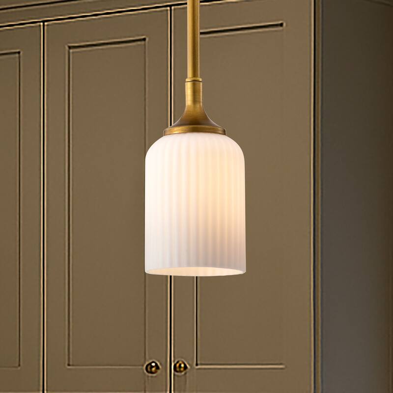 Solara Mini Pendant Natural Brass Finish Frosted Ribbed Glass - Natural Brass