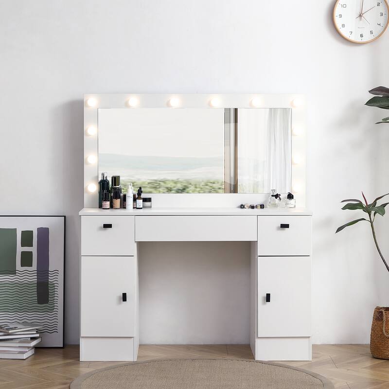 Vanity table with lighted mirror