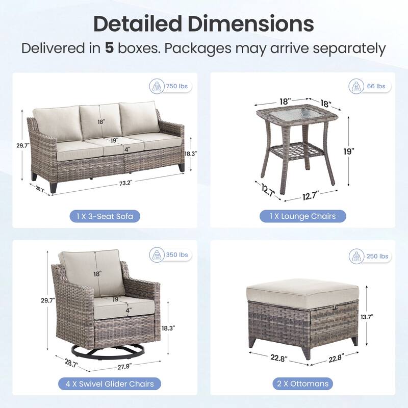 Pocassy 8-Piece Sofa Ottoman w/ Swivel Chair Table Set.