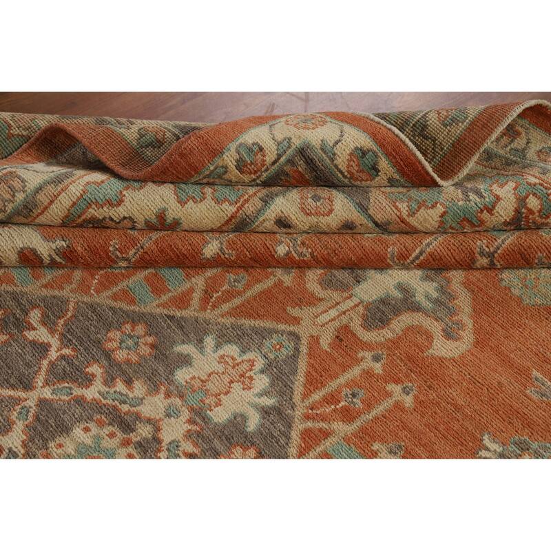 Hand Knotted Oriental 100% Wool Carpet Transitional Medallion Oranges & Rust Oushak Area Rug - 10' 1'' X 8' 5''
