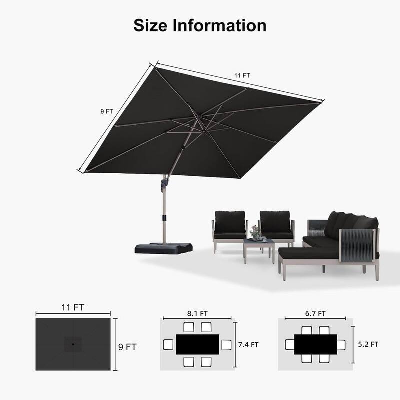 PURPLE LEAF Elegant Champagne-Gold Patio Cantilever Umbrella Adjustable Offset Umbrella