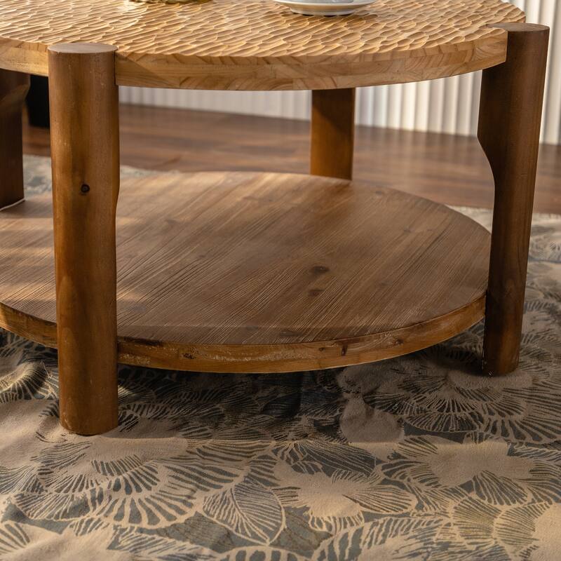 34.65'' Round Coffee Table with Solid Wood for Living Room