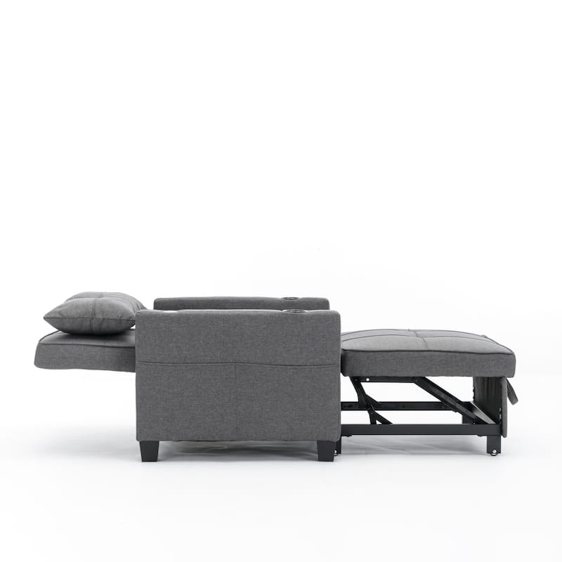 Dark Grey 68.12" Linen 3-in-1 Single Convertible Pull Out Sofa with USB Ports and Wear-resistantfor Living Room