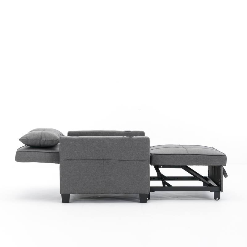 Linen Convertible Futon Armchair Bed with USB Ports, Adjustable Backrest and 3-in-1 Functionality