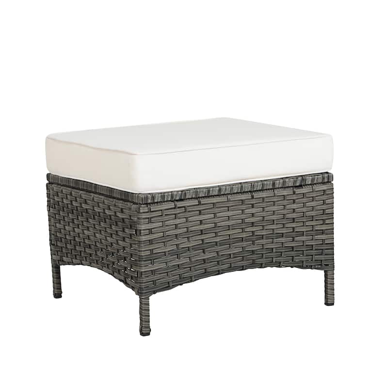 22"W Wicker Ottoman Patio Ottoman with Seat Cushion Set of 2