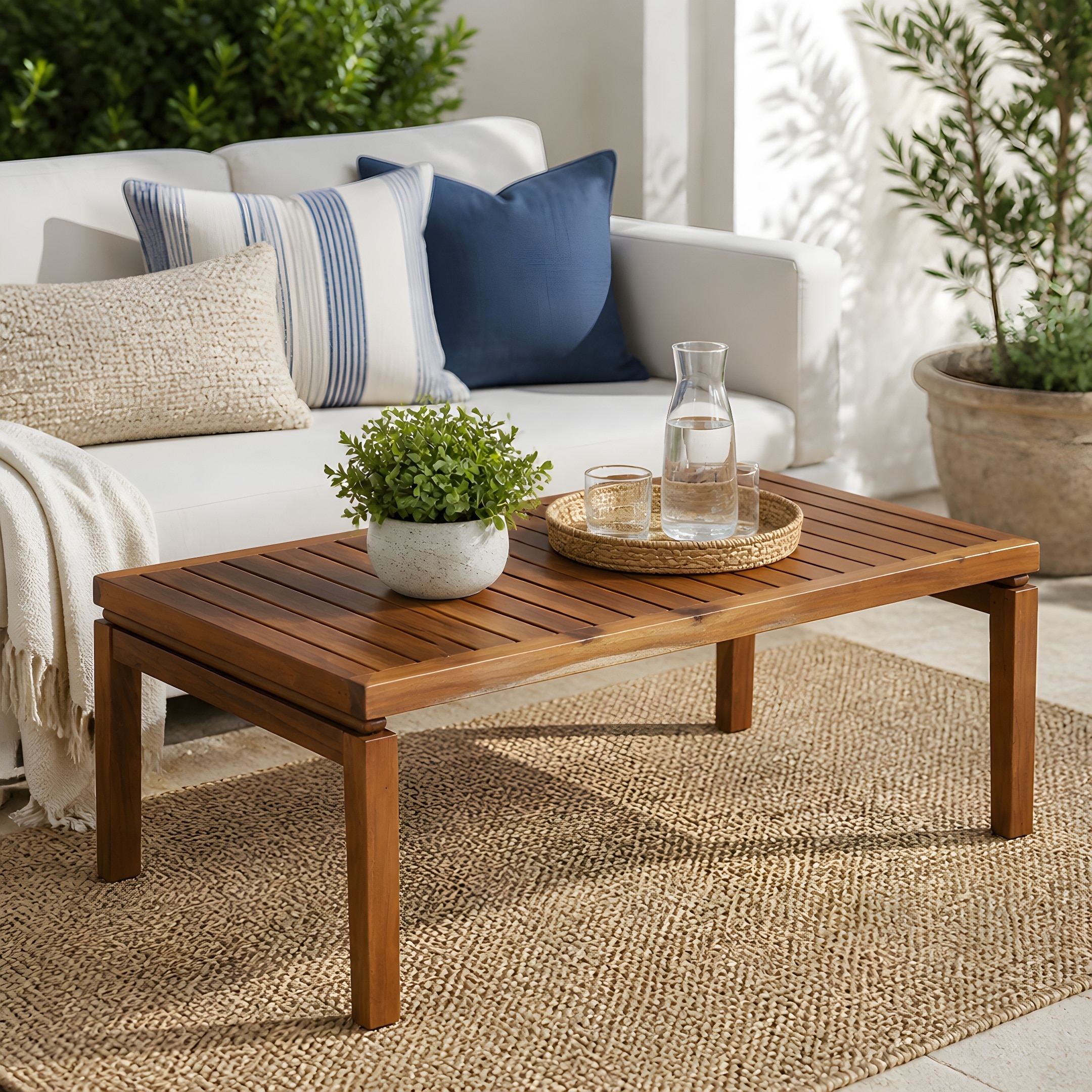 Christopher Knight Home - Stella Outdoor/Indoor Coffee Table, Acacia Wood Low-Profile Table with Slatted Top & Easy Assembly