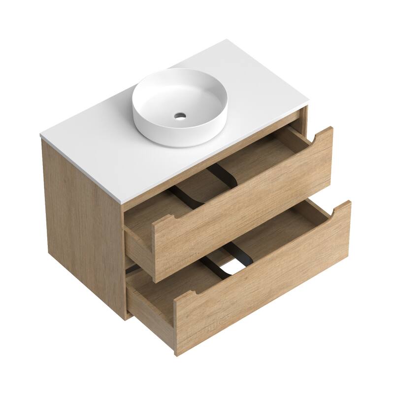 36" Solid Wood Bathroom Vanity with White Quartz Countertop Ceramic Square Sink