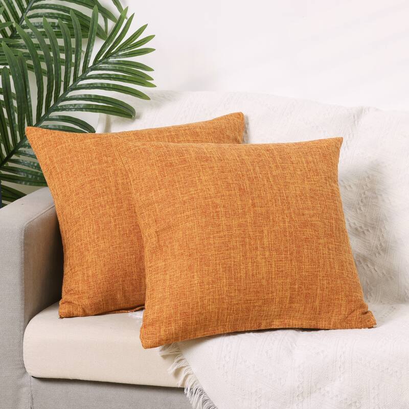 2 Packs Linen Decorative Throw Pillow Cover Solid Contemporary Pillow Cover - Orange - 20 x 20 Inch